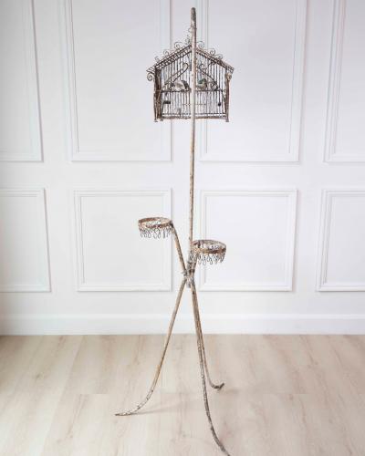 Charming French Birdcage Plant Stand with Original Paint