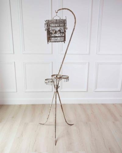 Charming French Birdcage Plant Stand with Original Paint