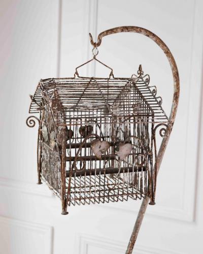 Charming French Birdcage Plant Stand with Original Paint
