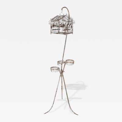 Charming French Birdcage Plant Stand with Original Paint