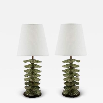 Charming Pair of Murano Glass Leaf and Brass Table Lamps 2024