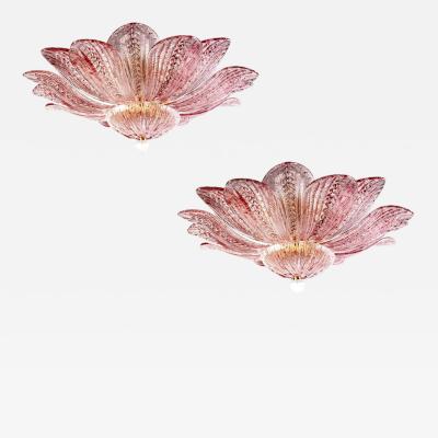 Charming Pink Amethyst Murano Glass Leave Ceiling Light or Chandelier