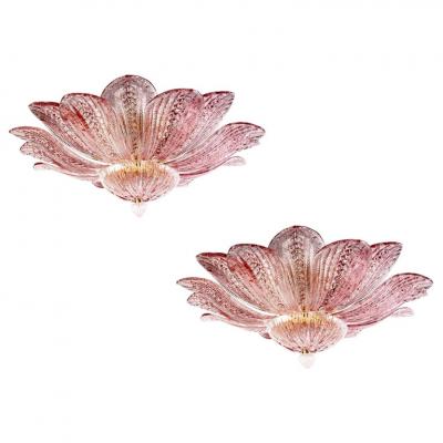 Charming Pink Amethyst Murano Glass Leave Ceiling Light or Chandelier