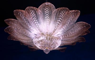 Charming Pink Amethyst Murano Glass Leave Ceiling Light or Chandelier