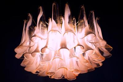 Charming Pink and White Murano Glass Petal Chandelier or Ceiling Light