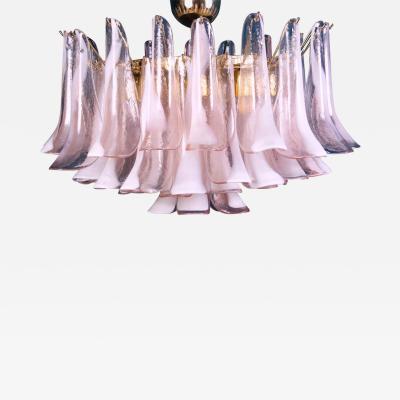 Charming Pink and White Murano Glass Petal Chandelier or Ceiling Light