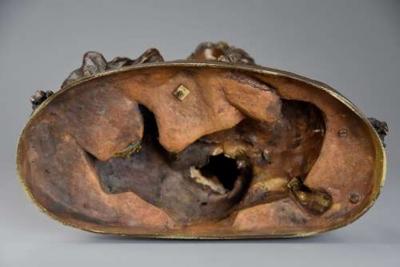 Charming late 19thC fine quality French bronze of a winged putto and spaniel dog