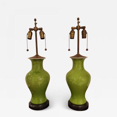 Chartreuse Crackle Glaze Ceramic Table Lamps