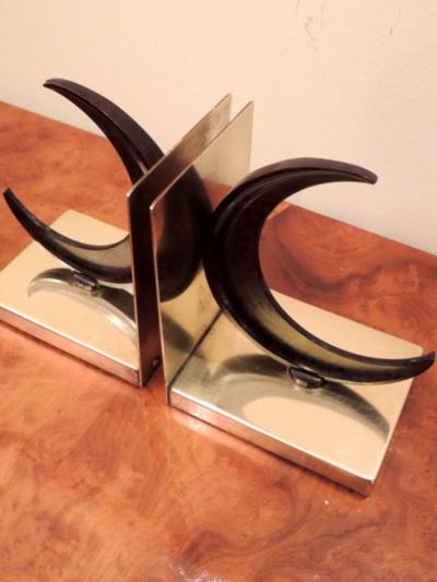 Chase Crescent Moon Bakelite and Brass Bookends