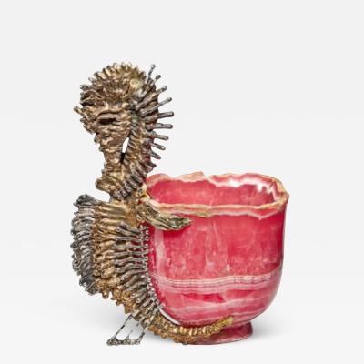 Chaumet Paris a French Silver Gilt Seahorse Mounted Rhodochrosite Cup