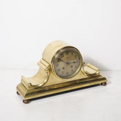 Chelsea Clock Co Art Deco Sculptural Polished Brass Clock by Chelsea Clock Co For Tiffany