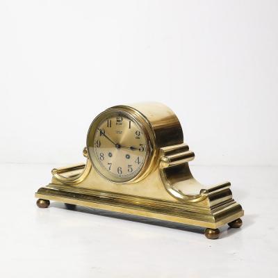 Chelsea Clock Co Art Deco Sculptural Polished Brass Clock by Chelsea Clock Co For Tiffany