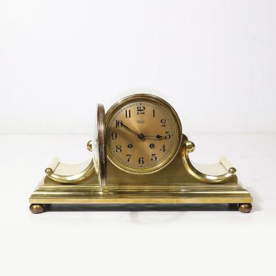 Chelsea Clock Co Art Deco Sculptural Polished Brass Clock by Chelsea Clock Co For Tiffany
