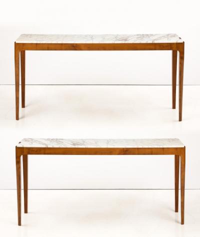 Cherry Wood and Broccatello di Siena Marble Console Table Italy Pair Available