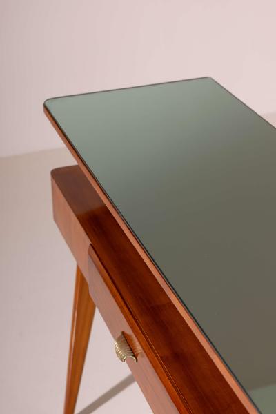 Cherrywood console table with drawer and glass top Italian manufacture 1950s