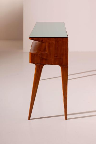Cherrywood console table with drawer and glass top Italian manufacture 1950s