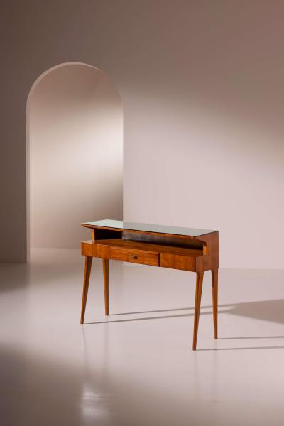 Cherrywood console table with drawer and glass top Italian manufacture 1950s