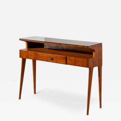 Cherrywood console table with drawer and glass top Italian manufacture 1950s