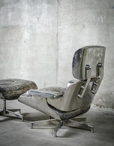 Cheryl Ekstrom Eames Lounge Chair and Ottoman Stainless Steel Sculpture
