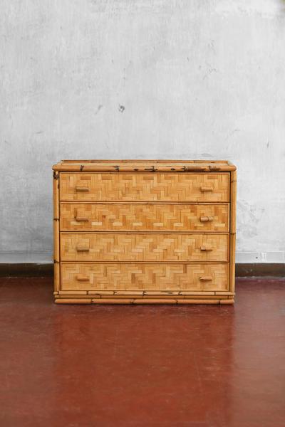 Chest Of Drawers In Bamboo And Pressed Bamboo Italy 1980