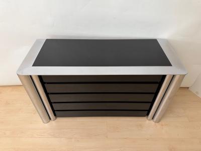 Chest of 5 Drawers Black Lacquer and Chrome A Mosca for Cinova Italy 1969