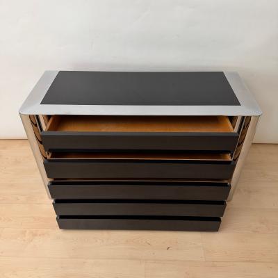 Chest of 5 Drawers Black Lacquer and Chrome A Mosca for Cinova Italy 1969
