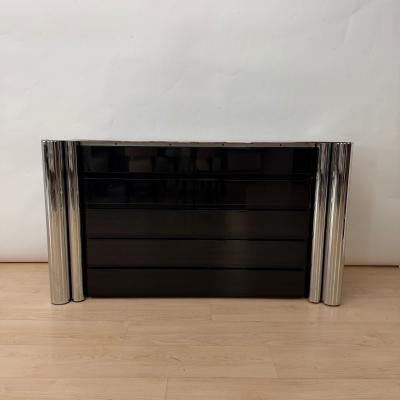 Chest of 5 Drawers Black Lacquer and Chrome A Mosca for Cinova Italy 1969