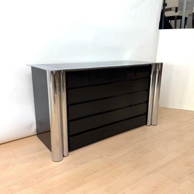 Chest of 5 Drawers Black Lacquer and Chrome A Mosca for Cinova Italy 1969