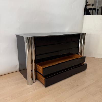 Chest of 5 Drawers Black Lacquer and Chrome A Mosca for Cinova Italy 1969