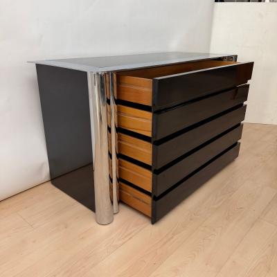 Chest of 5 Drawers Black Lacquer and Chrome A Mosca for Cinova Italy 1969