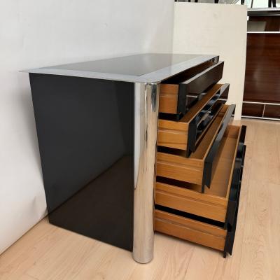 Chest of 5 Drawers Black Lacquer and Chrome A Mosca for Cinova Italy 1969