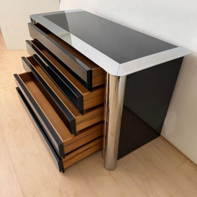 Chest of 5 Drawers Black Lacquer and Chrome A Mosca for Cinova Italy 1969