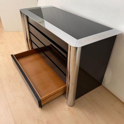 Chest of 5 Drawers Black Lacquer and Chrome A Mosca for Cinova Italy 1969