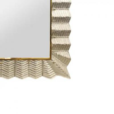 Chevron Pattern Silver leafed Murano Glass Mirror with Brass Details