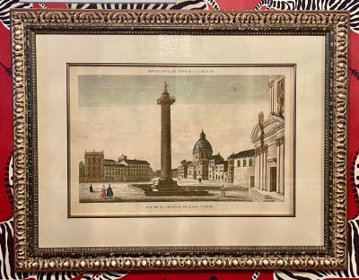 Chez Hocquart Antique Hand Colored Engraving Vue De La Collone Trajane a Roma