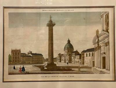 Chez Hocquart Antique Hand Colored Engraving Vue De La Collone Trajane a Roma