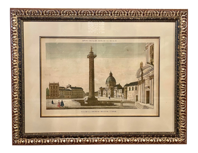 Chez Hocquart Antique Hand Colored Engraving Vue De La Collone Trajane a Roma
