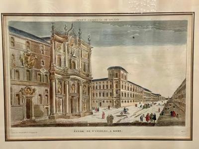 Chez Hocquart Depose Hand Colored Engraving Print Eglise De St Charles