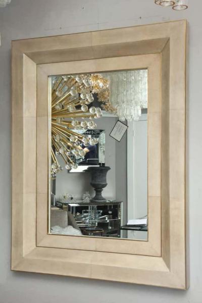 Chic Goatskin Mirror with Brass Trim