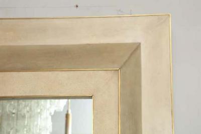 Chic Goatskin Mirror with Brass Trim