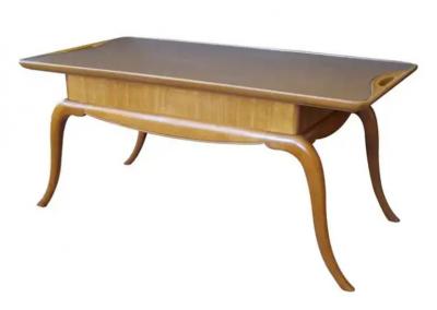 Chic Italian Midcentury Pearwood Cocktail Table with Splayed Legs