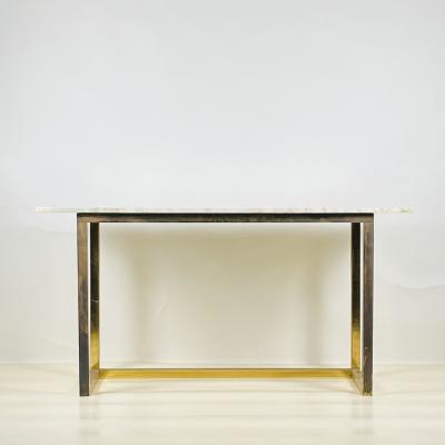 Chic Minimalist Patinated Brass and Marble Console or Library Table
