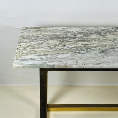 Chic Minimalist Patinated Brass and Marble Console or Library Table