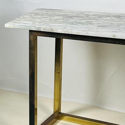 Chic Minimalist Patinated Brass and Marble Console or Library Table