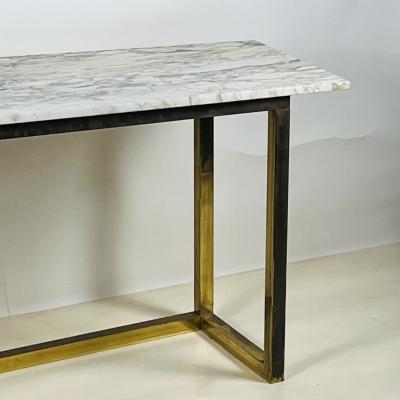 Chic Minimalist Patinated Brass and Marble Console or Library Table