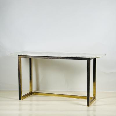 Chic Minimalist Patinated Brass and Marble Console or Library Table