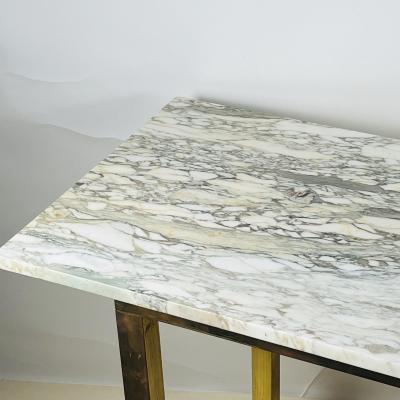 Chic Minimalist Patinated Brass and Marble Console or Library Table