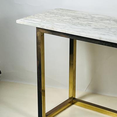 Chic Minimalist Patinated Brass and Marble Console or Library Table