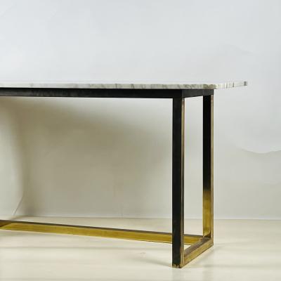 Chic Minimalist Patinated Brass and Marble Console or Library Table