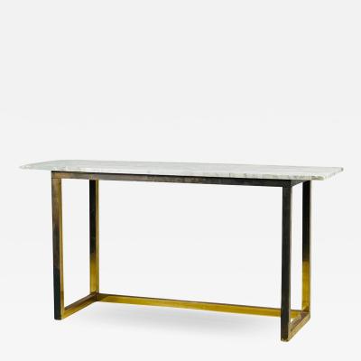 Chic Minimalist Patinated Brass and Marble Console or Library Table